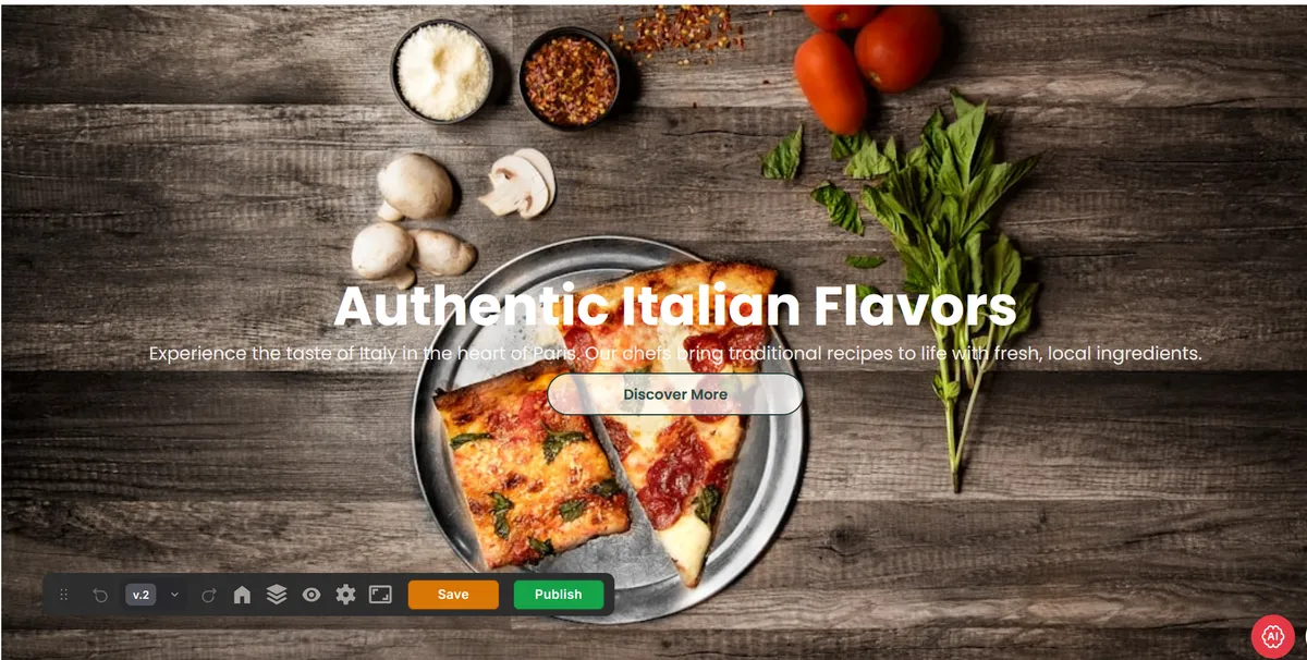 ai website builder for a restaurant