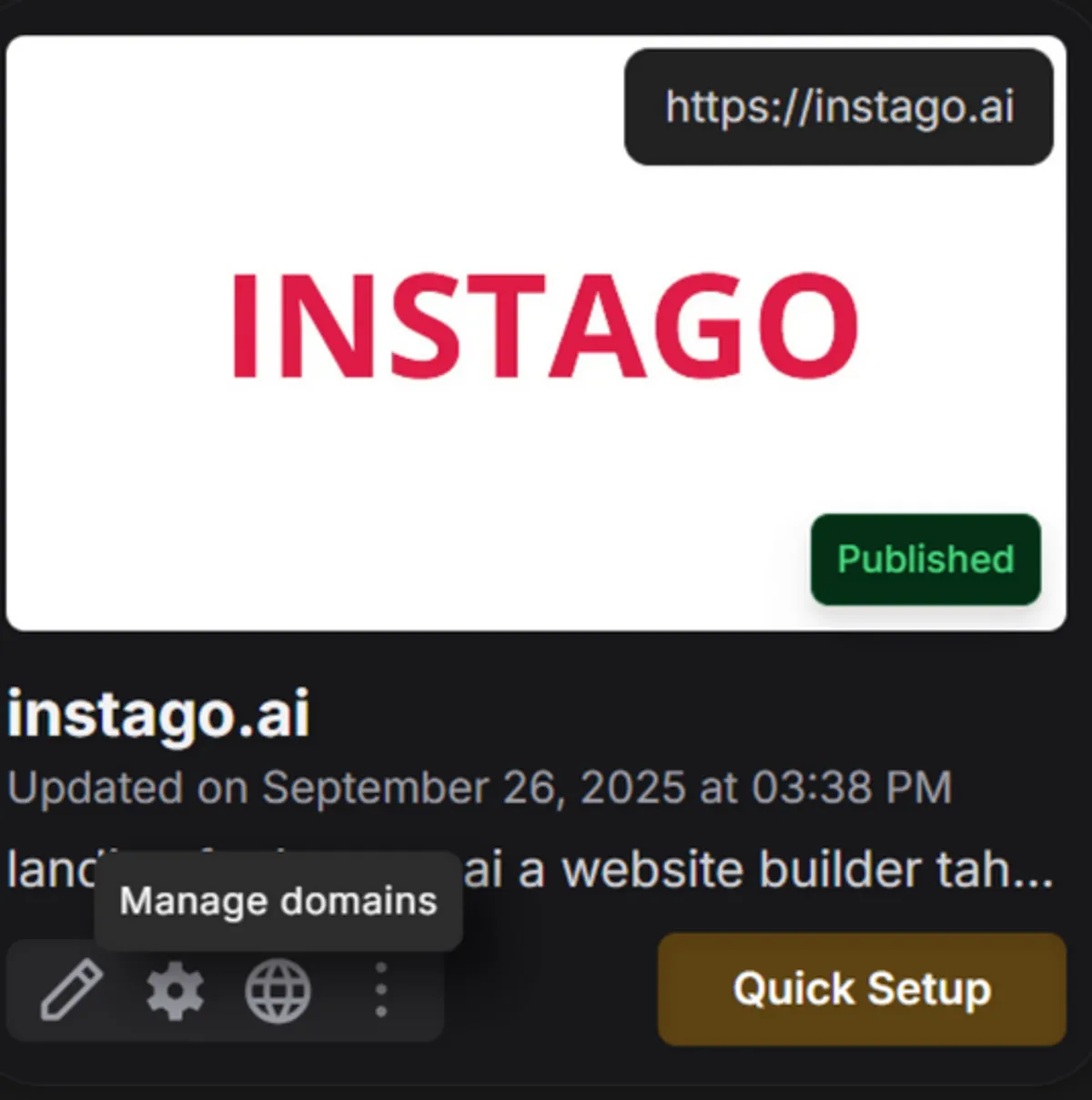 Domain settings Instago