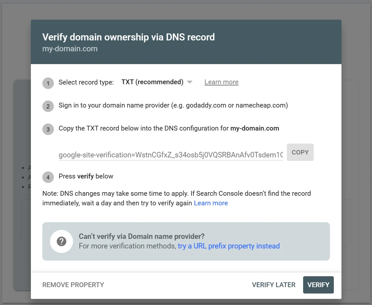 How to verify domain ownership in Google Search Console